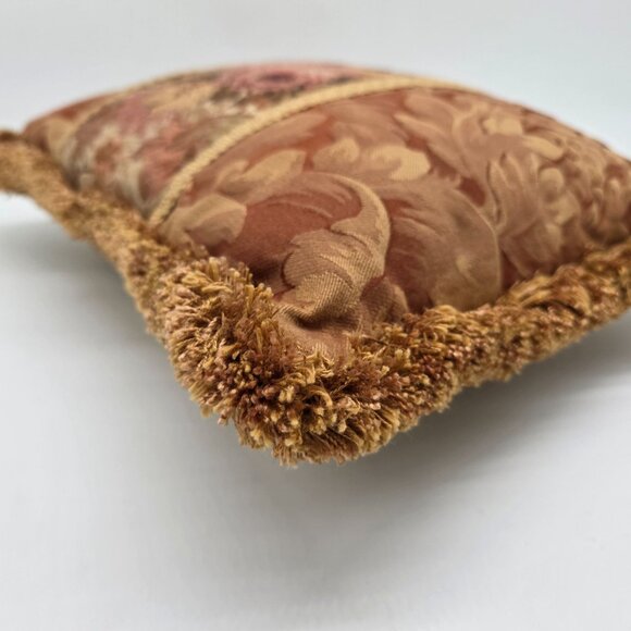 Vintage Aubusson style Tapestry Floral Rectangular Throw Pillow with Gold Fringe - Picture 11 of 11